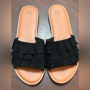 Time and Tru Black Ruffle Sandals